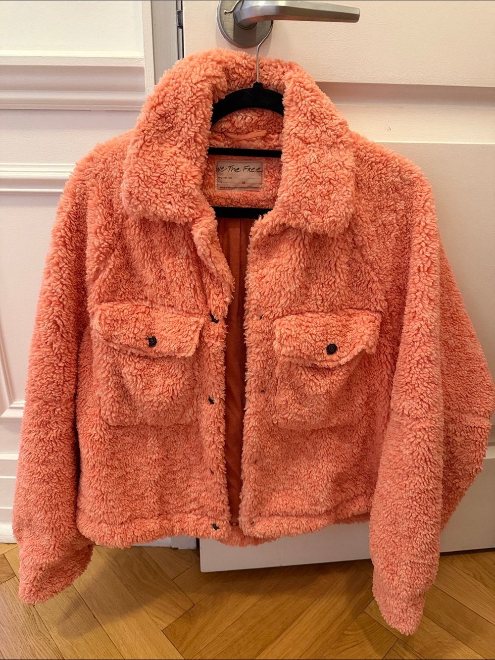 We The Free Plush Teddy Jacket in Coral Pink